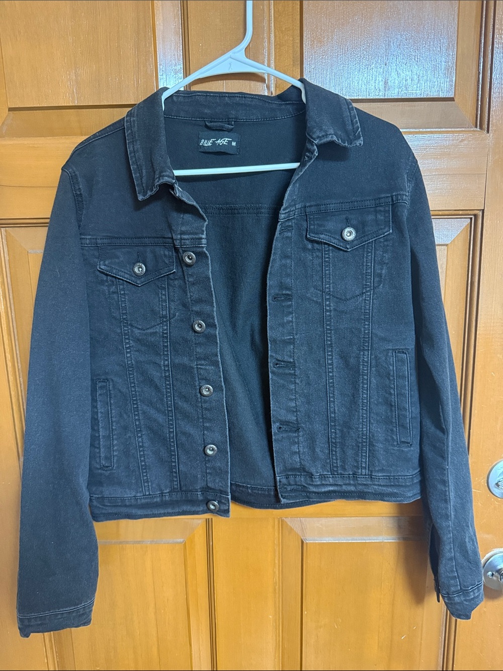 Blue Age Women's Black Denim Jacket - Classic Button-Front Jean Jacket